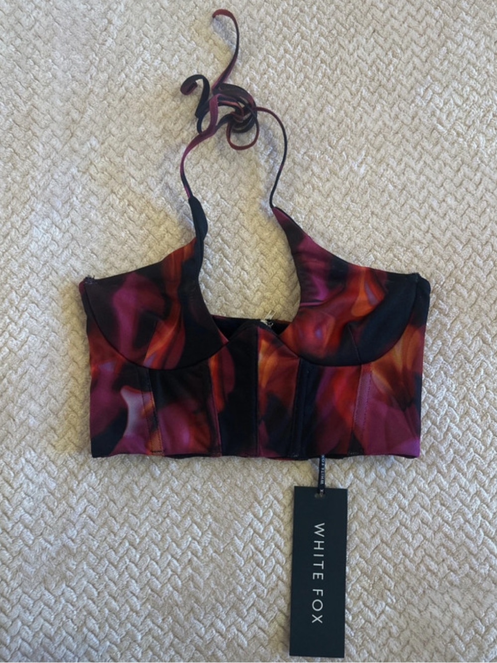 White fox fantasy world bustier size xs pink flame print
